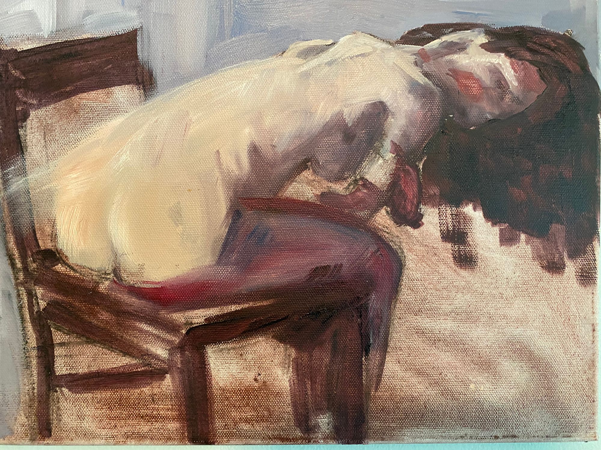 a nude portrait of a woman swaying on a chair